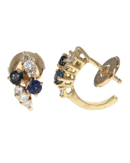 Sapphire and Diamond Curved Earrings